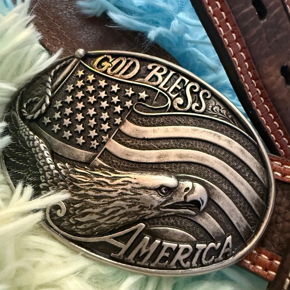 Ariat Leather Belt Mens 32 Patriotic Eagle Nocona God Bless America belt buckle